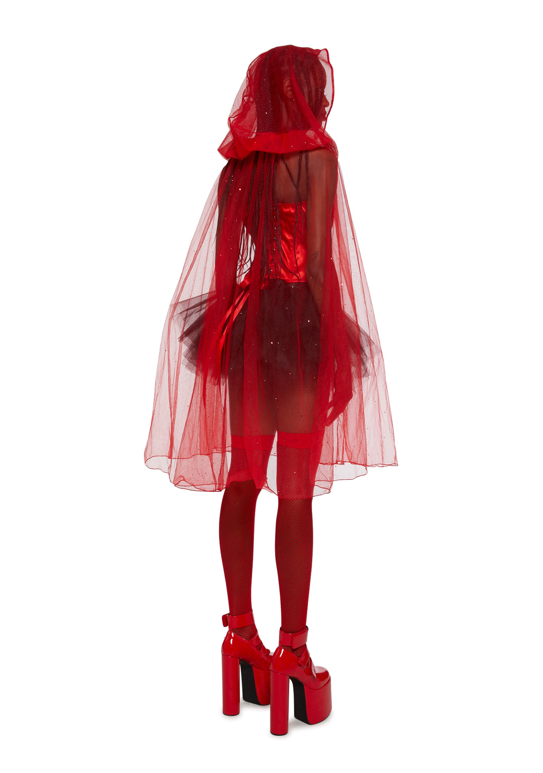Trickz N' Treatz Sheer Glitter Hooded Cape - Red - Image 4