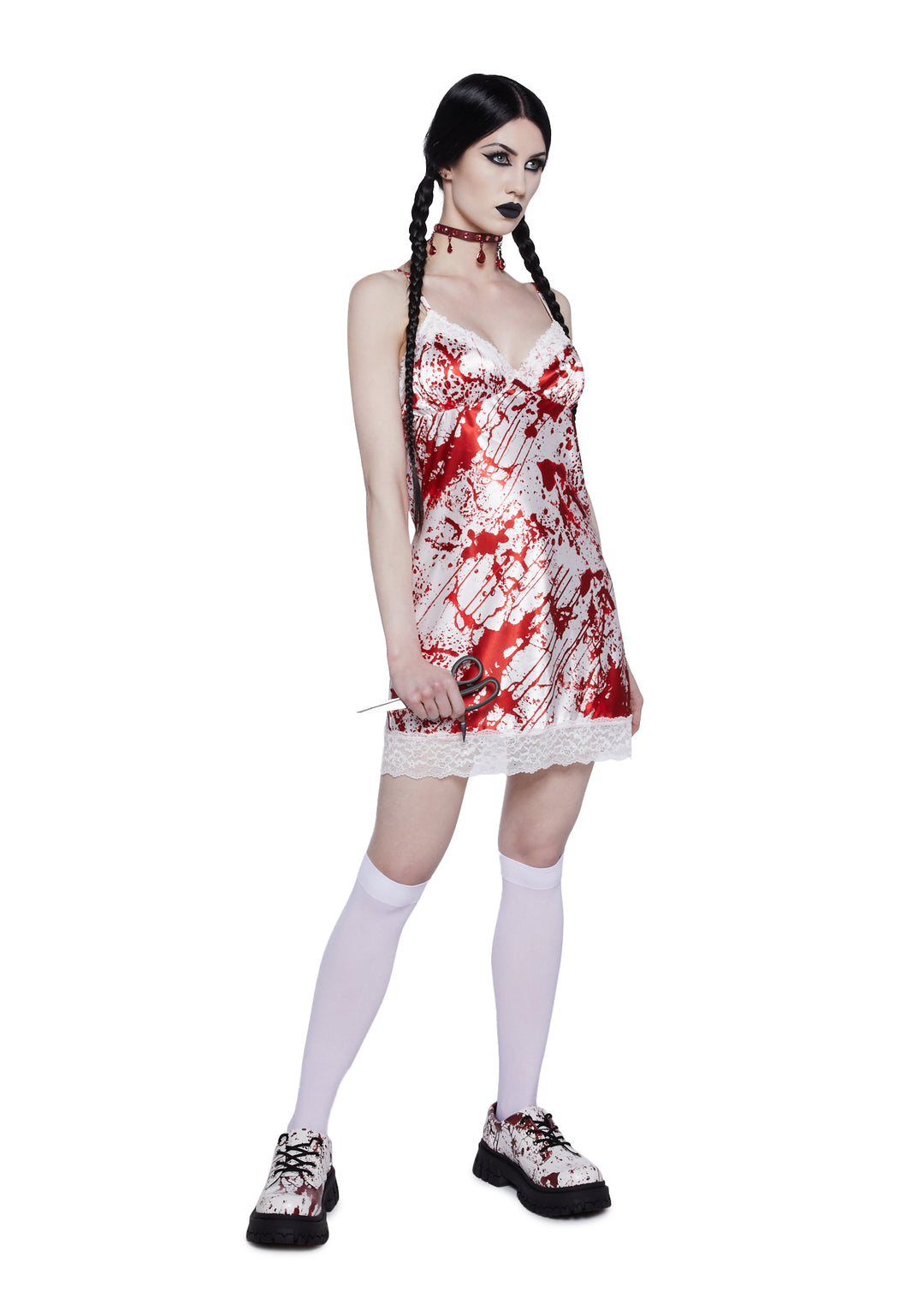 Sexy Womans Halloween Costume Bloody Satin Slip Dress - White/Red - Image 7