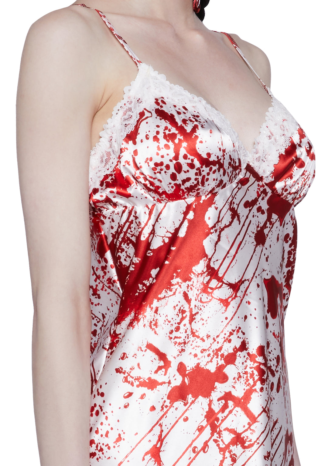 Sexy Womans Halloween Costume Bloody Satin Slip Dress - White/Red - Image 5