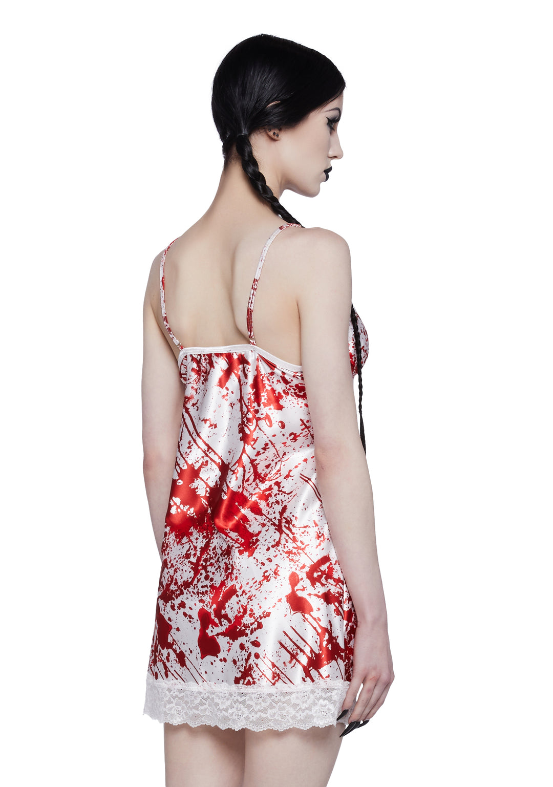 Sexy Womans Halloween Costume Bloody Satin Slip Dress - White/Red - Image 4
