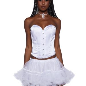 Trickz N' Treatz Satin Sweetheart Corset Top - White