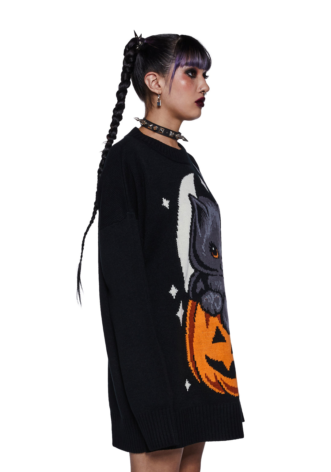 Trickz N Treatz Pumpkin Kitten Oversized Sweater - Black - Image 3