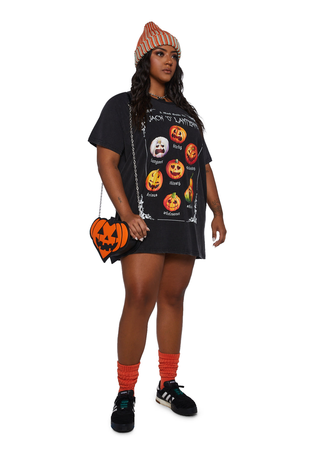 Trickz N' Treatz Plus Size Pumpkin Mood Graphic Tee - Black - Image 2