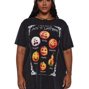 Trickz N' Treatz Plus Size Pumpkin Mood Graphic Tee - Black