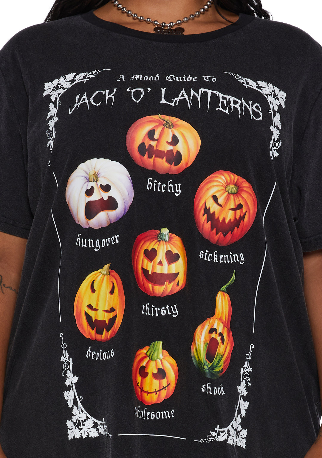 Trickz N' Treatz Plus Size Pumpkin Mood Graphic Tee - Black - Image 5