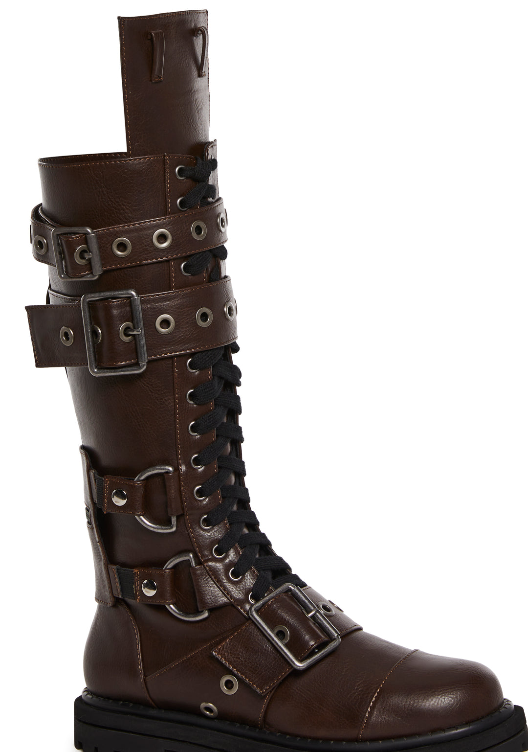 Club Exx Tactical Buckle Knee High Combat Boots - Dark Brown - Image 2