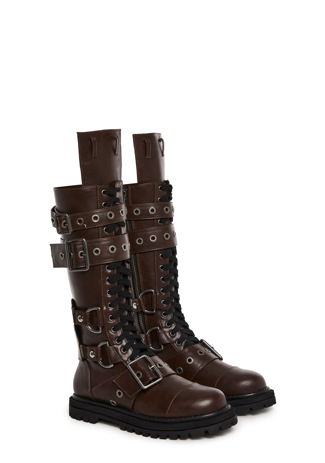 Club Exx Tactical Buckle Knee High Combat Boots - Dark Brown - Image 3