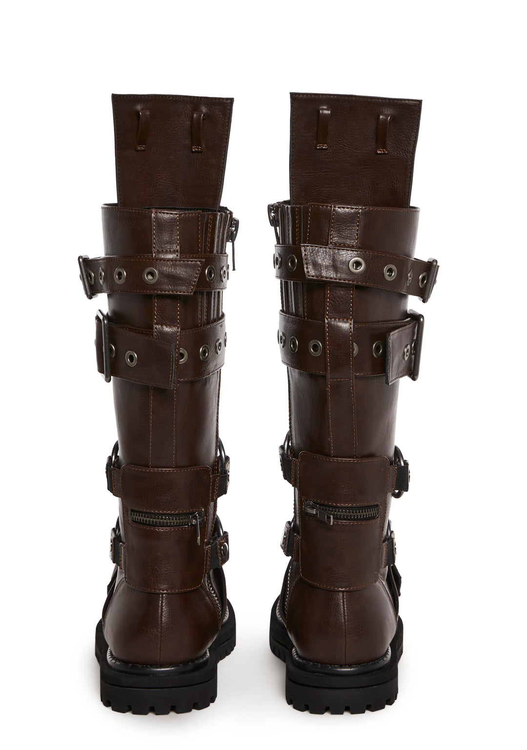 Club Exx Tactical Buckle Knee High Combat Boots - Dark Brown - Image 4