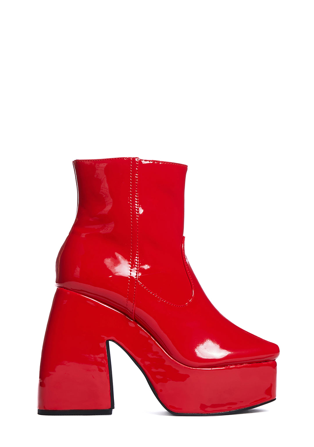 Patent Platform Heel Ankle Boots - Red