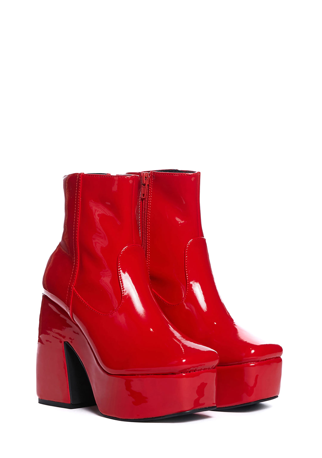 Patent Platform Heel Ankle Boots - Red - Image 3
