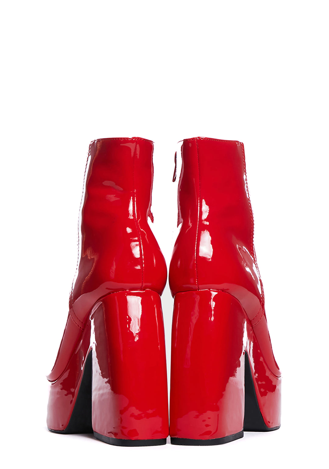 Patent Platform Heel Ankle Boots - Red - Image 4