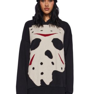 Dolls Kill x WB Horror Jason Mask Applique Oversized Hoodie - Black