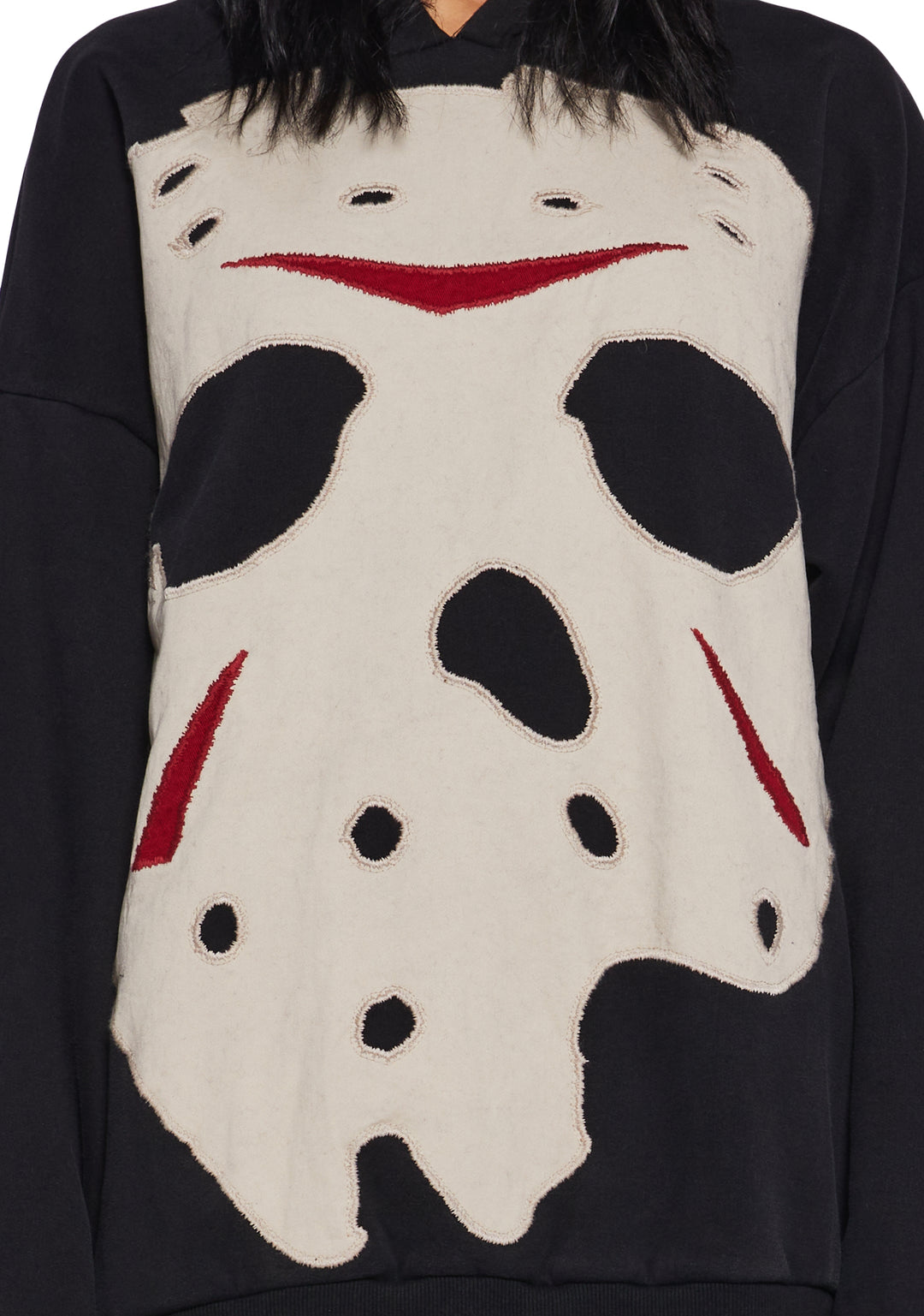 Dolls Kill x WB Horror Jason Mask Applique Oversized Hoodie - Black - Image 4