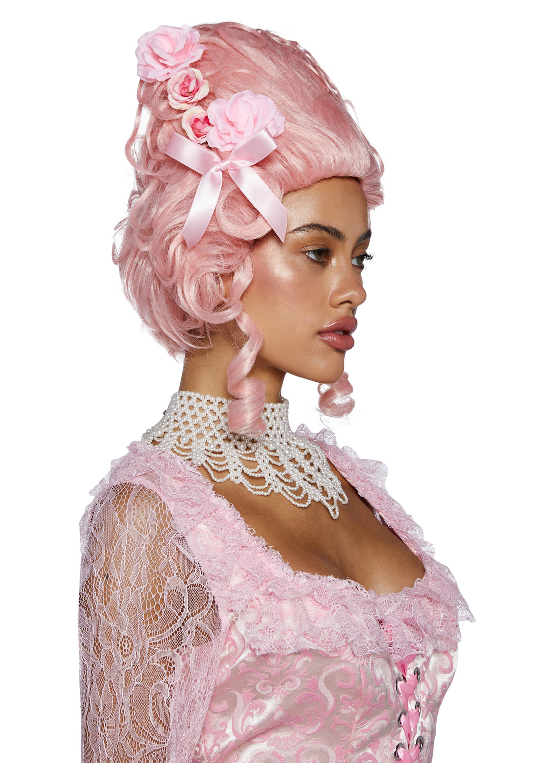 Trickz N Treatz Flower And Bow Detail Wig - Baby Pink - Image 2