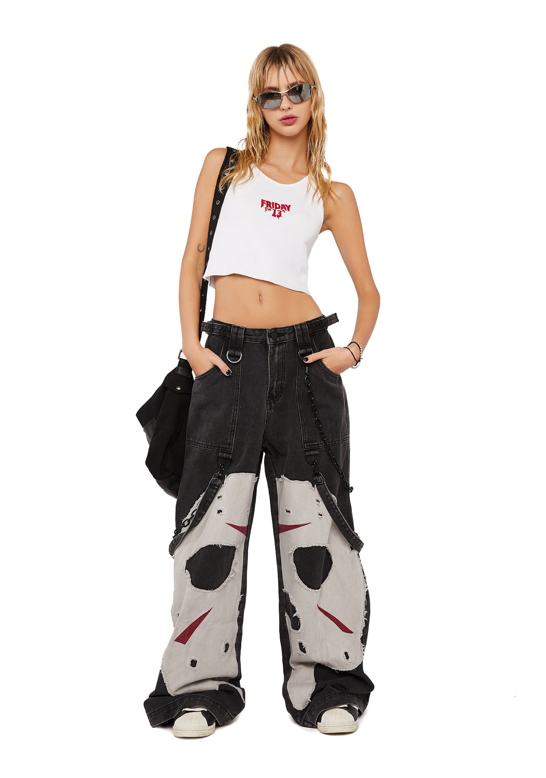 Dolls Kill x WB Horror Jason Mask Baggy Denim Jeans - Washed Black - Image 2