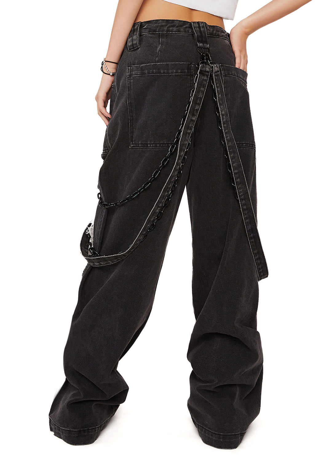 Dolls Kill x WB Horror Jason Mask Baggy Denim Jeans - Washed Black - Image 4