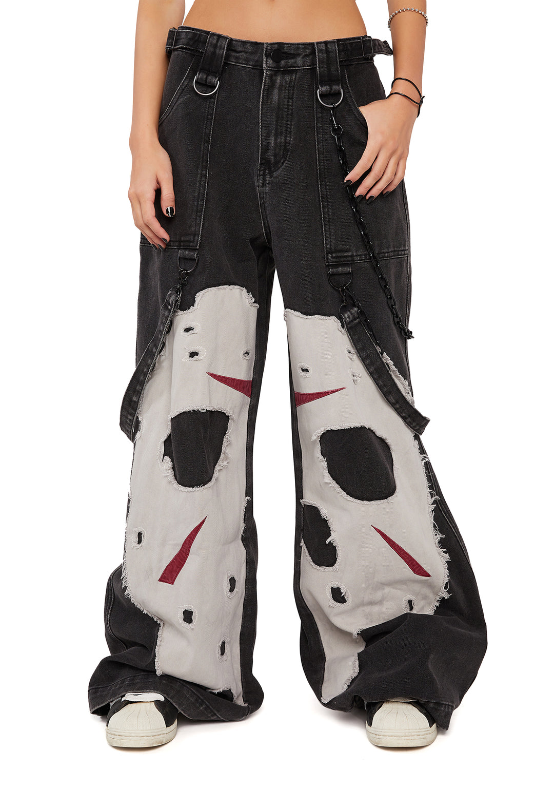 Dolls Kill x WB Horror Jason Mask Baggy Denim Jeans - Washed Black