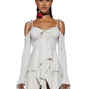 Current Mood Off The Shoulder Handkerchief Mini Dress - Off White