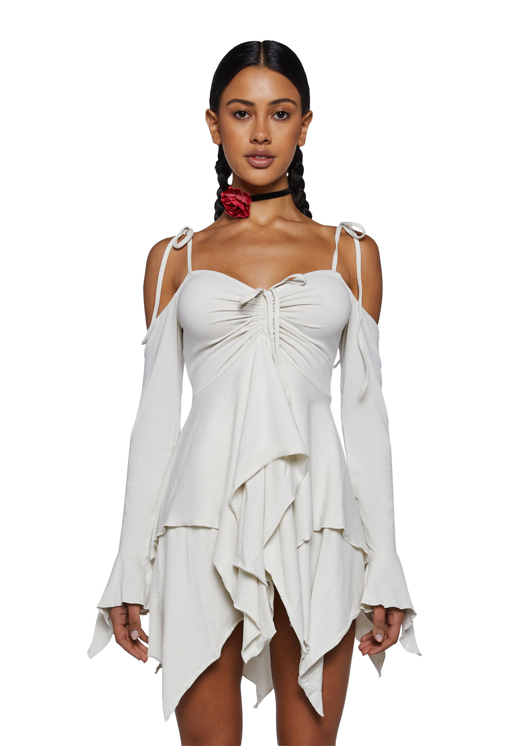 Current Mood Off The Shoulder Handkerchief Mini Dress - Off White