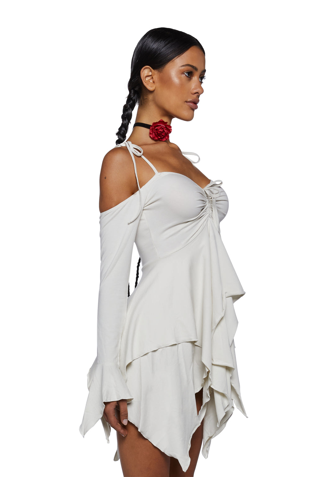 Current Mood Off The Shoulder Handkerchief Mini Dress - Off White - Image 3