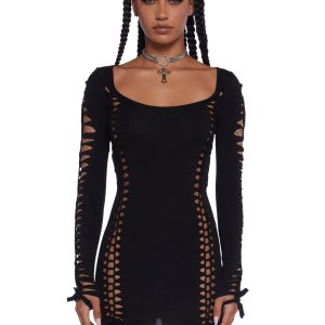 Current Mood Slashed Cut Out Long Sleeve Mini Dress - Black