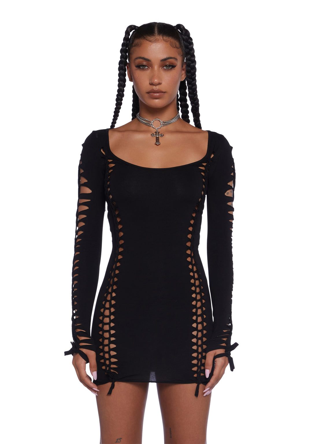 Current Mood Slashed Cut Out Long Sleeve Mini Dress - Black