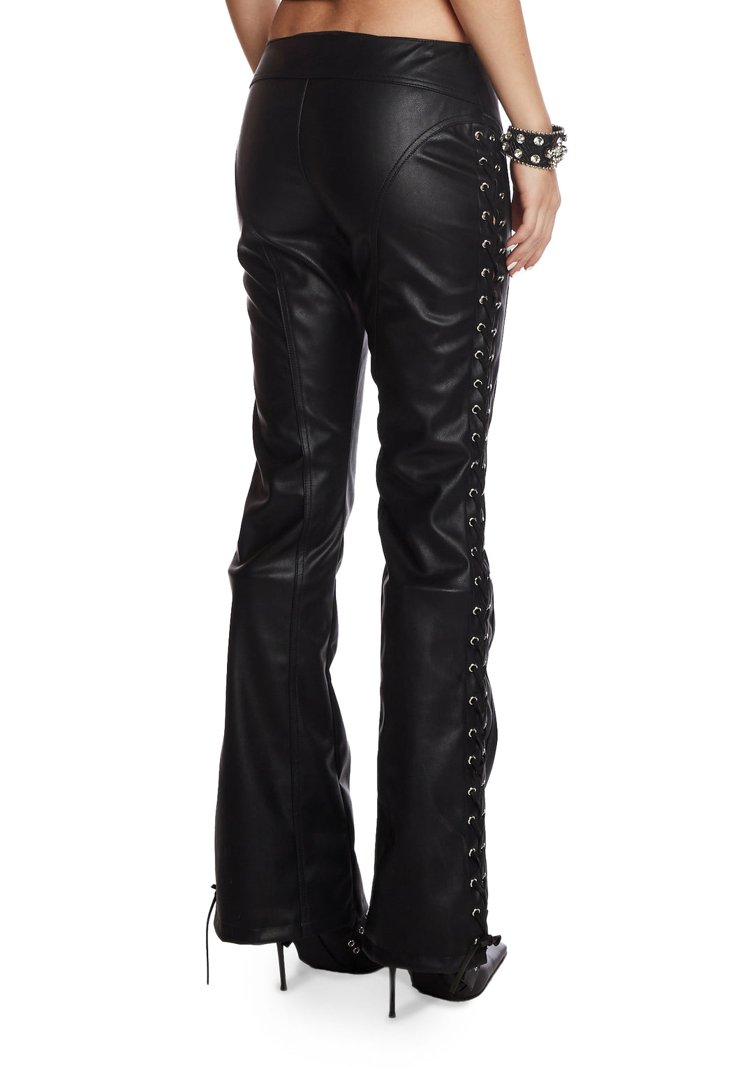 Generation Kiss Butterfly Lace Up Low Rise Vegan Leather Pants - Black - Image 4