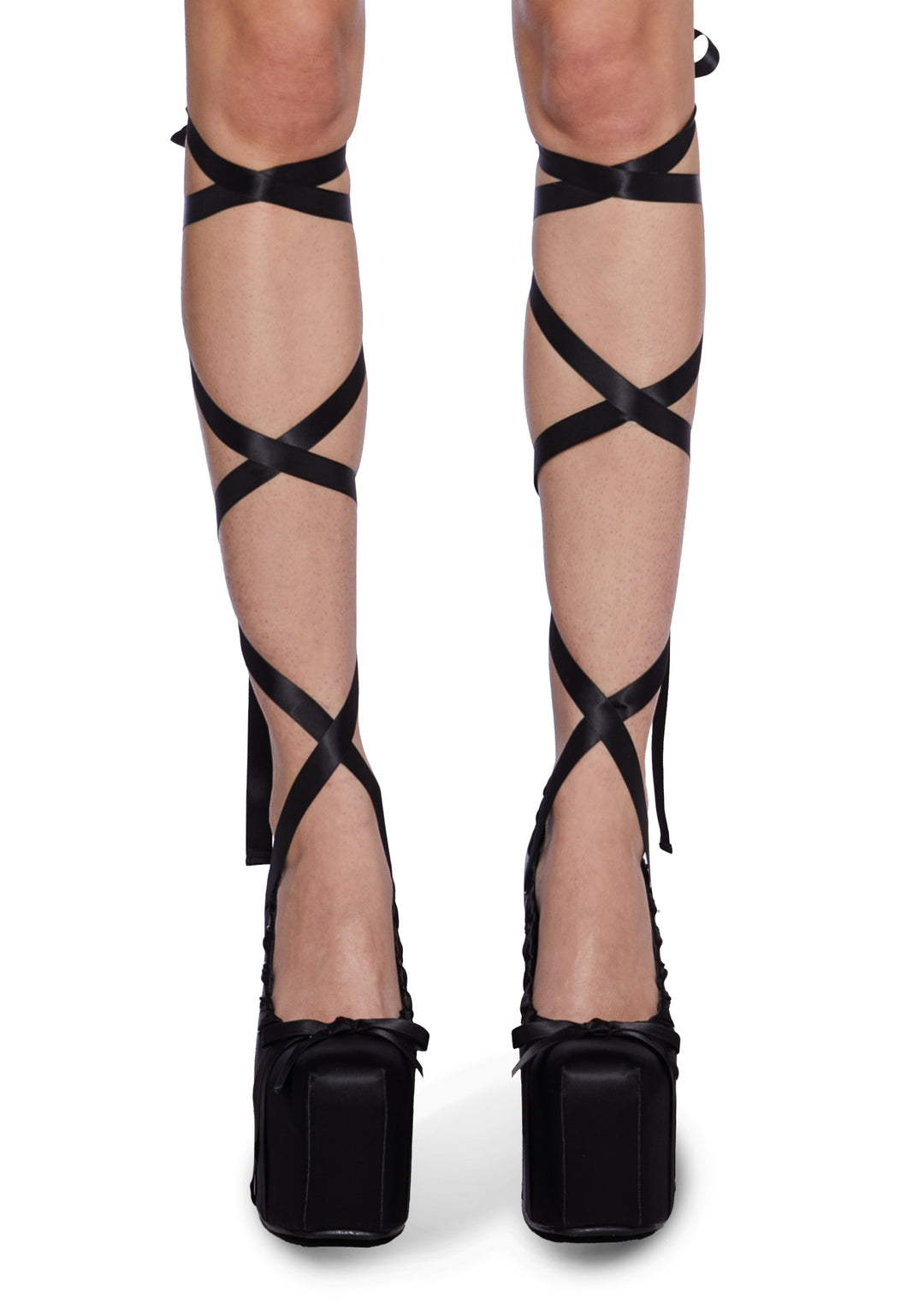 Sugar Thrillz Satin Ballet Platform Heels - Black - Image 5