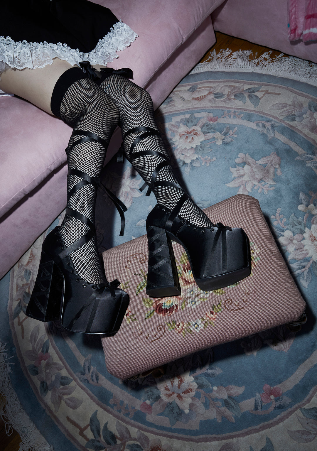 Sugar Thrillz Satin Ballet Platform Heels - Black - Image 6