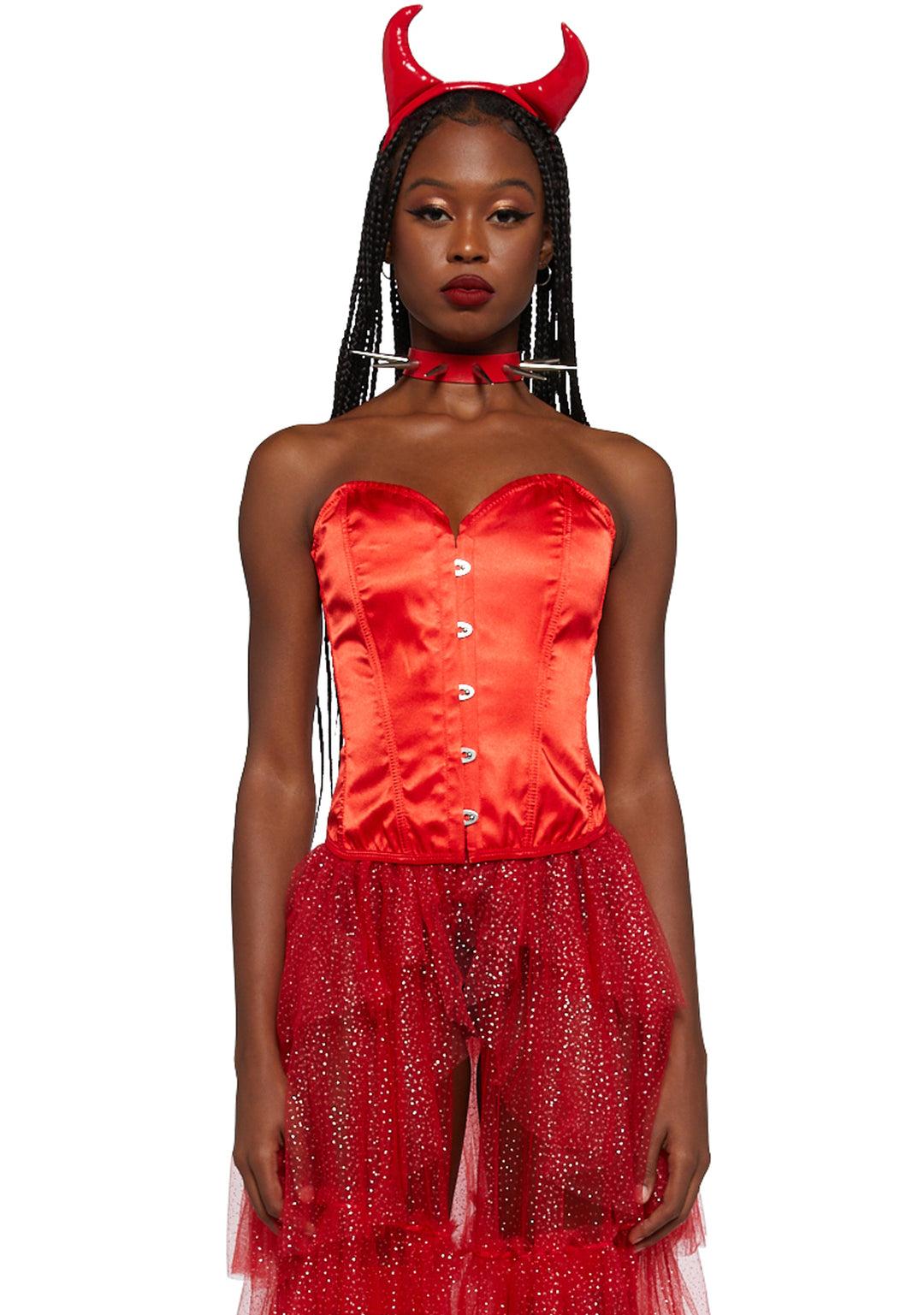 Trickz N Treatz Strapless Hook Eye Corset Top - Red Satin