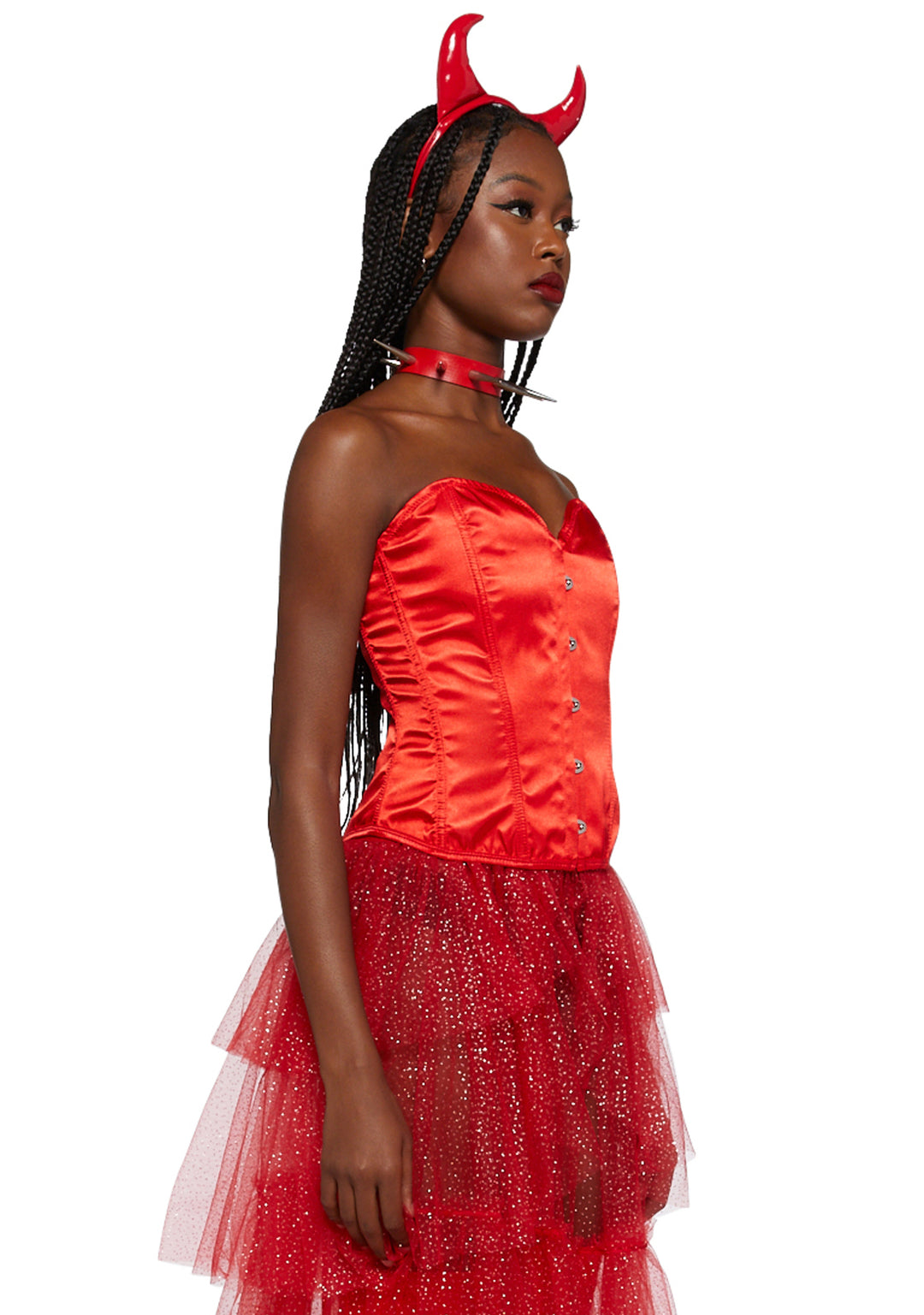 Trickz N Treatz Strapless Hook Eye Corset Top - Red Satin - Image 2