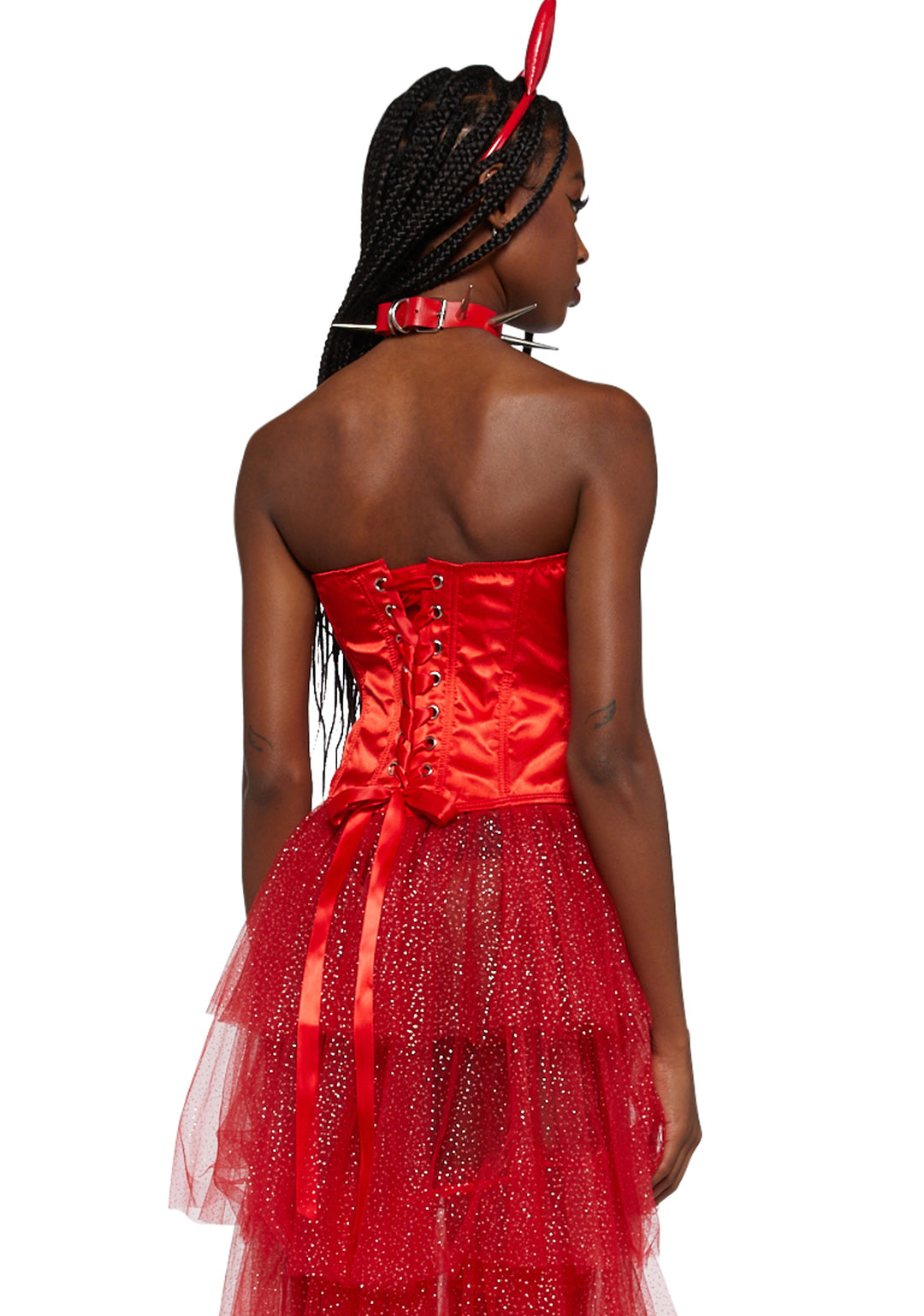 Trickz N Treatz Strapless Hook Eye Corset Top - Red Satin - Image 4