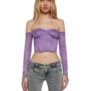 Sugar Thrillz Lace Off The Shoulder Corset Top - Light Purple