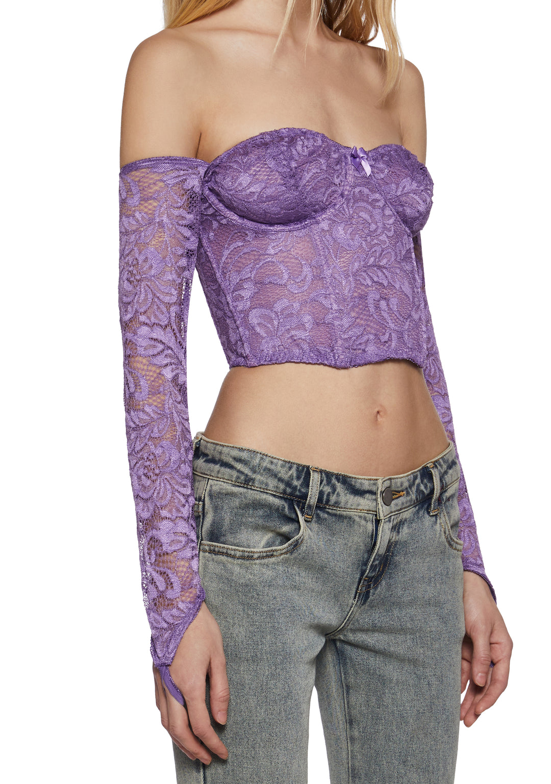 Sugar Thrillz Lace Off The Shoulder Corset Top - Light Purple - Image 5