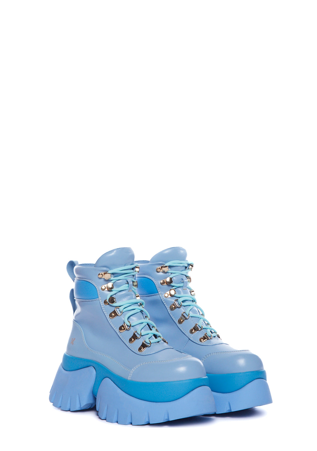 Koi Footwear Platform Lace Up Treaded Combat Boots - Blue - Image 3