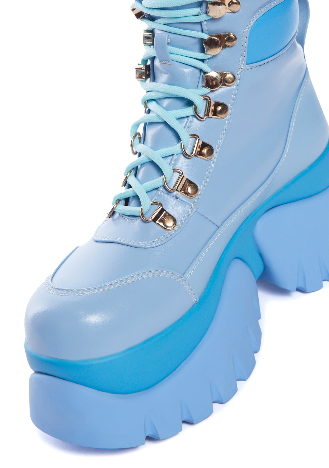 Koi Footwear Platform Lace Up Treaded Combat Boots - Blue - Image 2