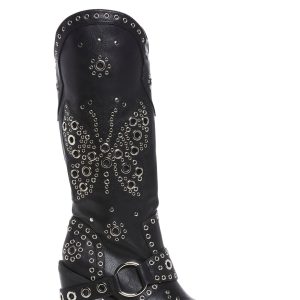 Current Mood Vegan Leather Butterfly Grommet Cowboy Boots - Black