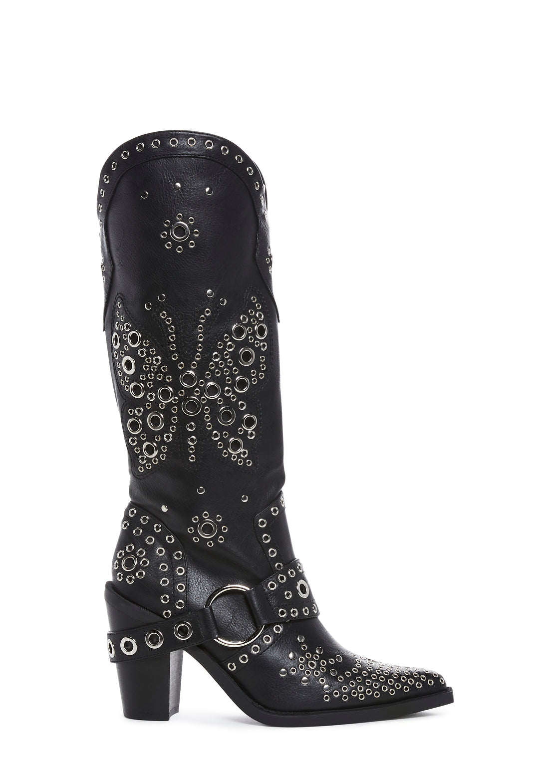 Current Mood Vegan Leather Butterfly Grommet Cowboy Boots - Black
