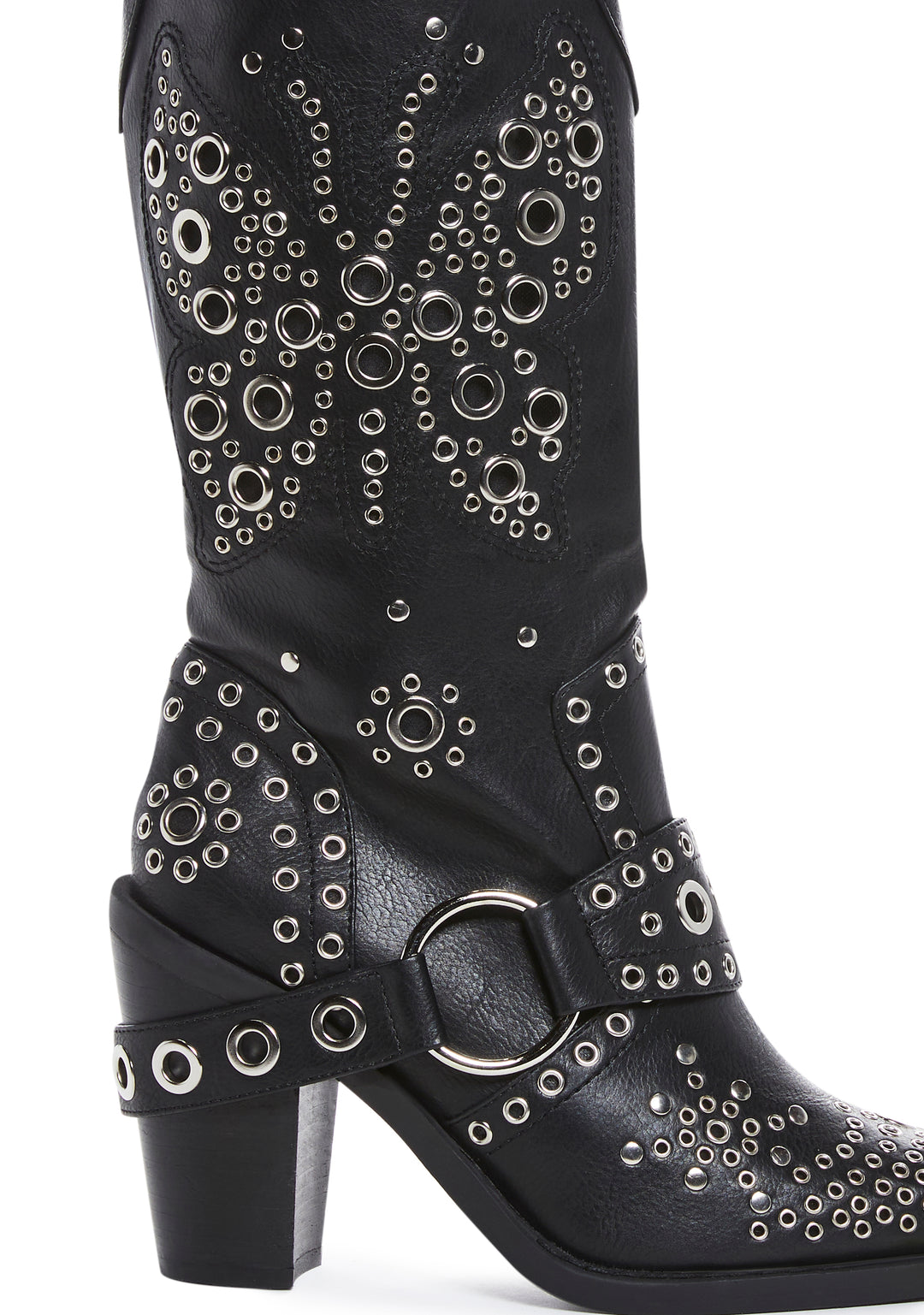 Current Mood Vegan Leather Butterfly Grommet Cowboy Boots - Black - Image 2