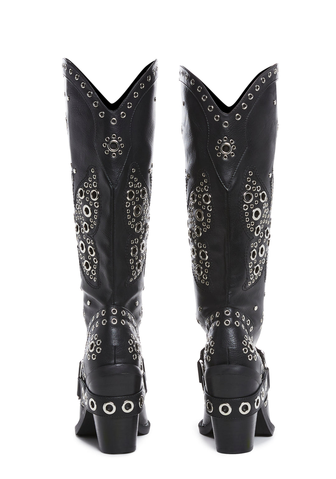 Current Mood Vegan Leather Butterfly Grommet Cowboy Boots - Black - Image 4