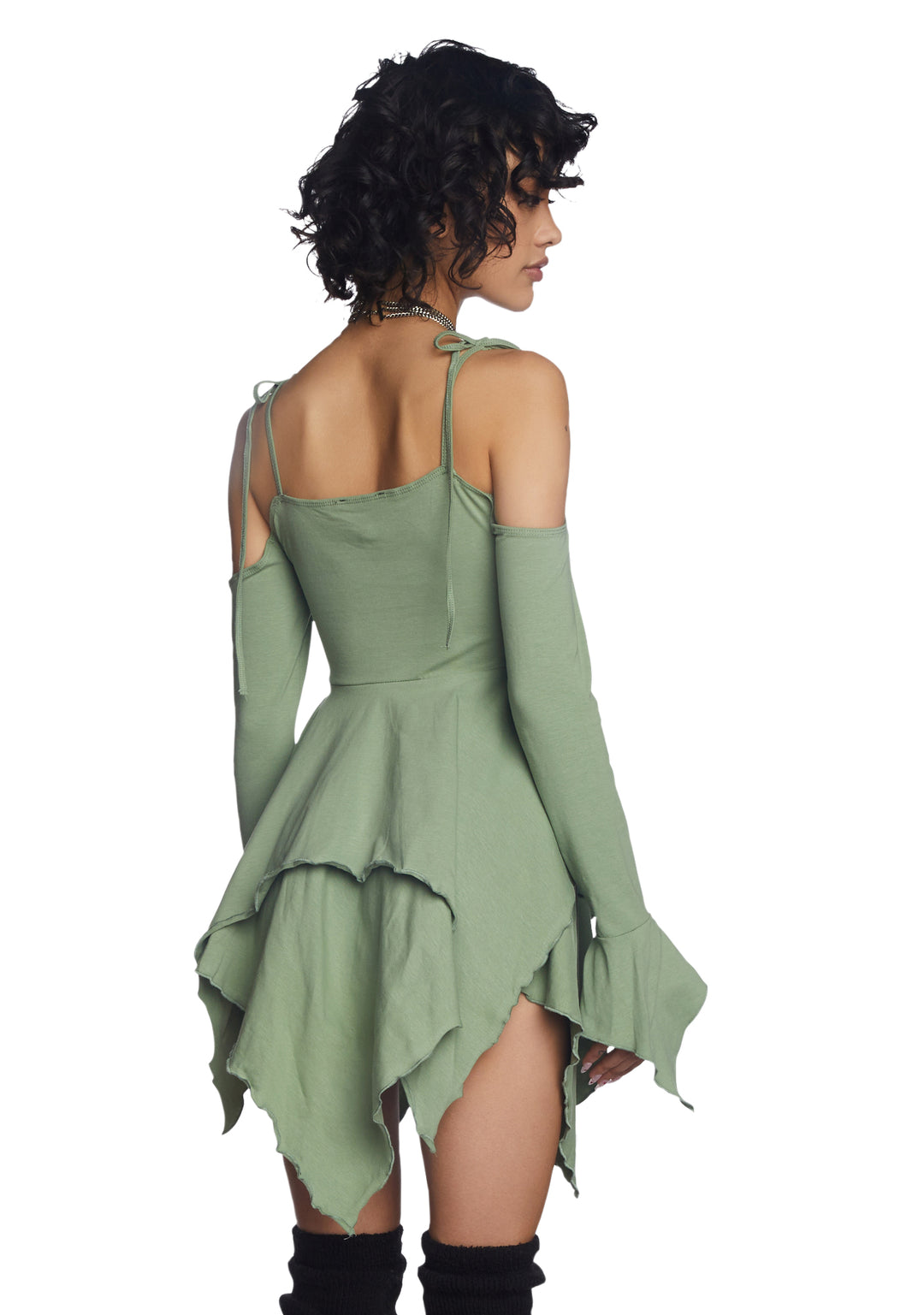Current Mood Off The Shoulder Handkerchief Mini Dress - Green - Image 4
