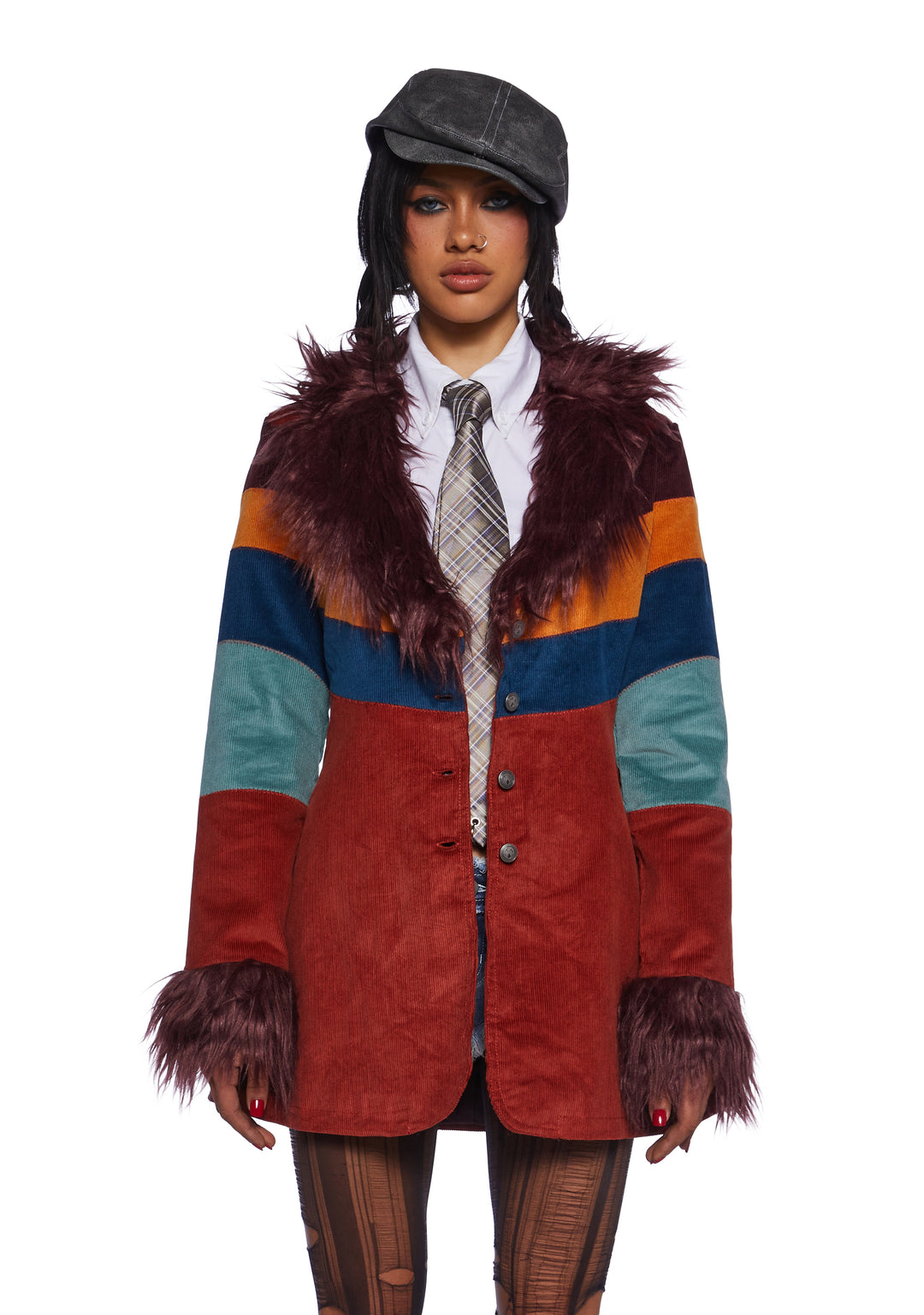 Current Mood Corduroy Faux Fur Butterfly Coat - Image 2