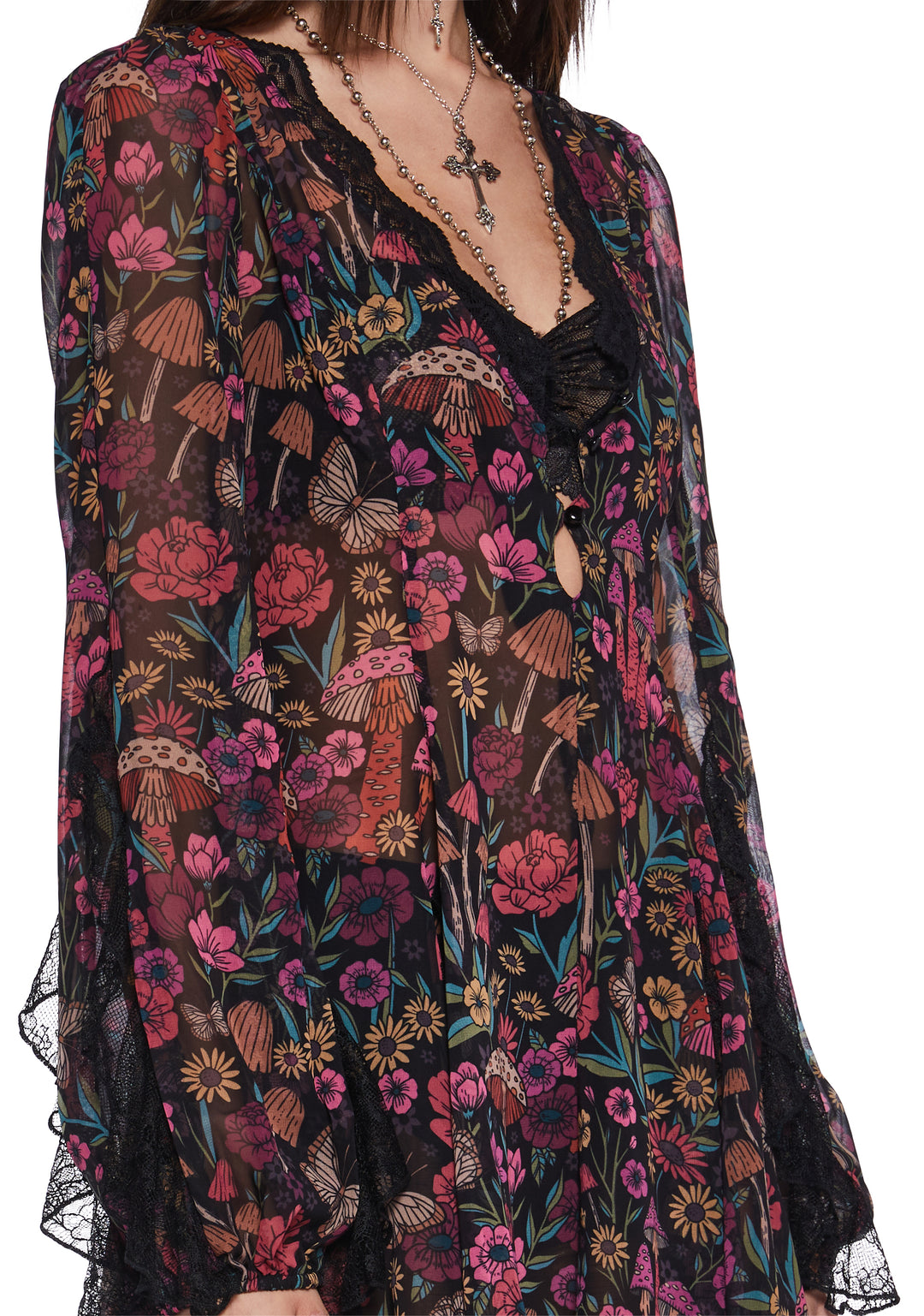 Current Mood Floral Mushroom Chiffon Sheer Mini Dress - Image 6