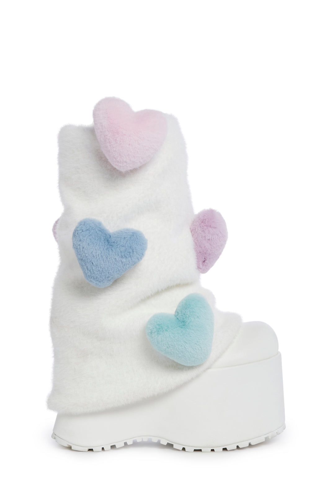 Sugar Thrillz Leg Warmer Plush Heart Platform Boots - White/Multi