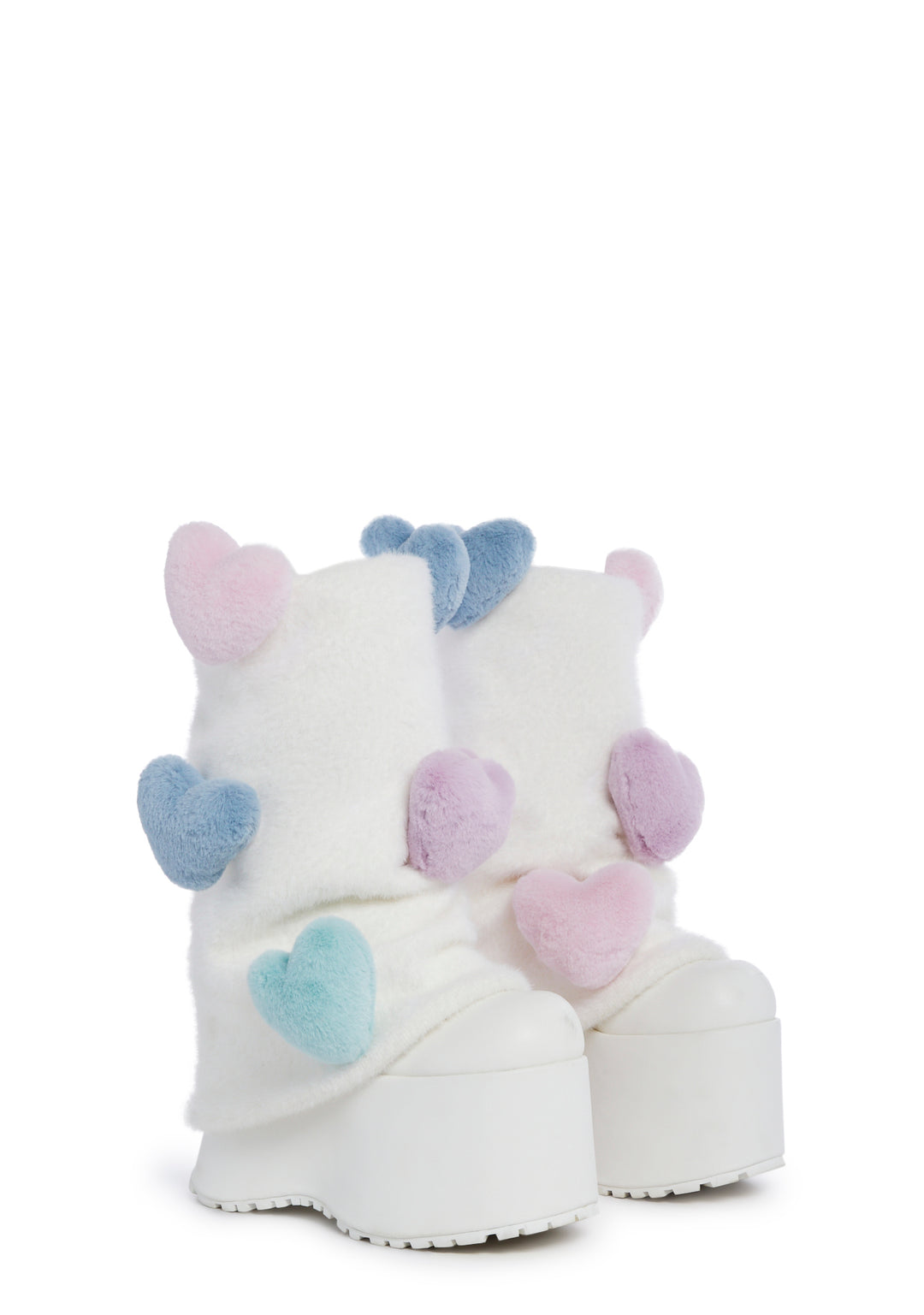 Sugar Thrillz Leg Warmer Plush Heart Platform Boots - White/Multi - Image 3