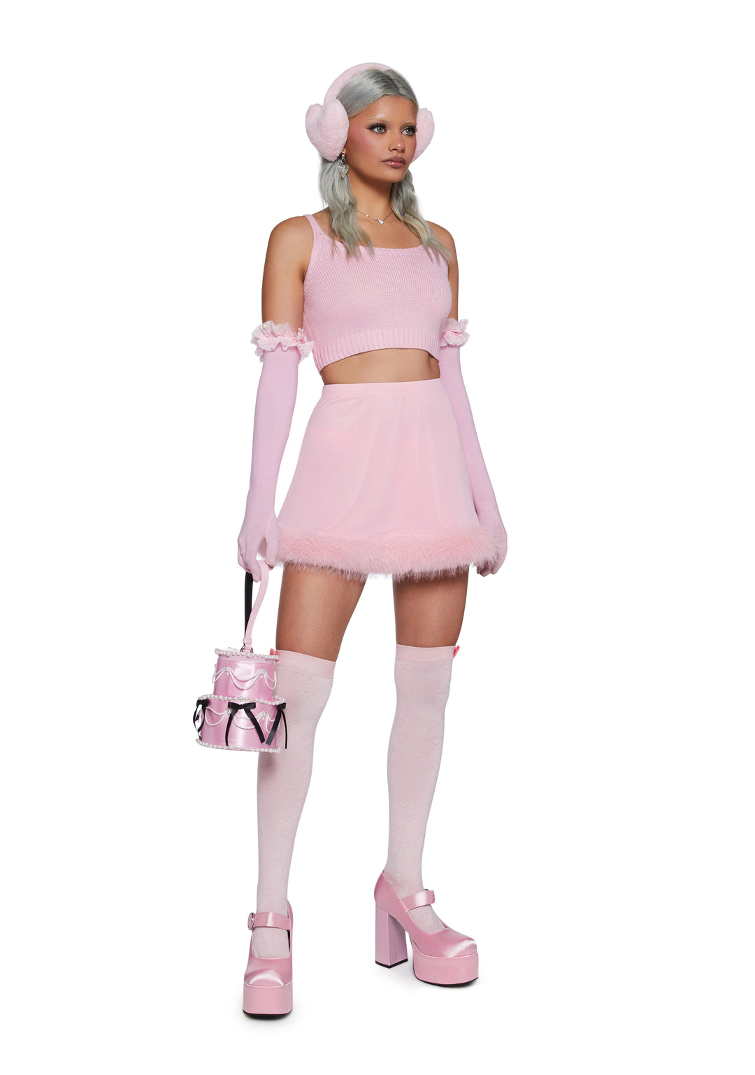 Sugar Thrillz Mesh Faux Fur Mini Skirt - Pink - Image 2