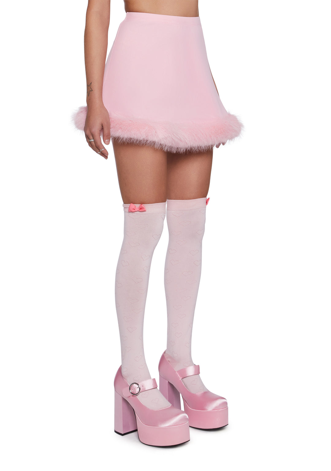 Sugar Thrillz Mesh Faux Fur Mini Skirt - Pink - Image 3