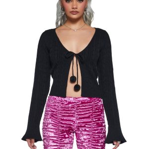 Sugar Thrillz Cable Knit Open Front Cardigan - Black