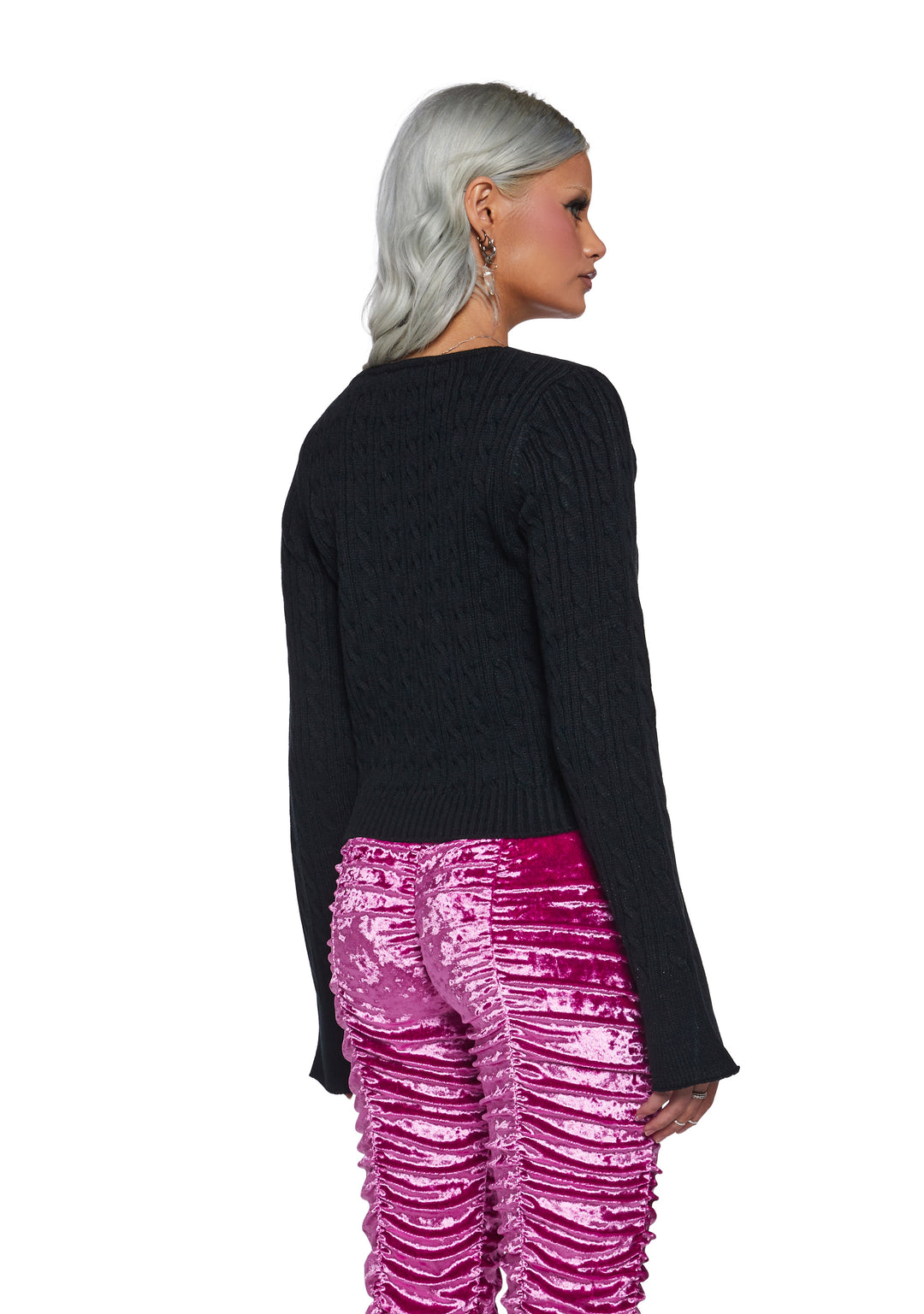 Sugar Thrillz Cable Knit Open Front Cardigan - Black - Image 4