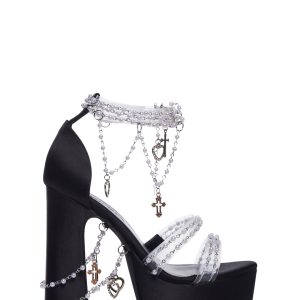 Sugar Thrillz Pearl Beaded Charm Platform Heels - Black/White